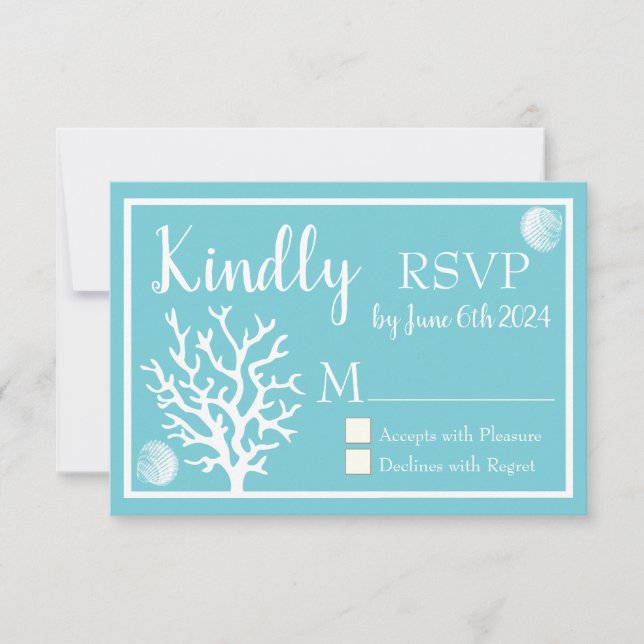 Coral de mar blanco costero y azul cian RSVP (Anverso)