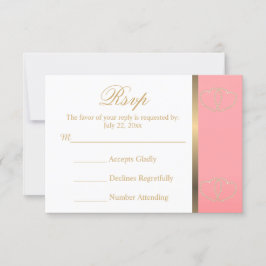 Coral de tarjetas RSVP de boda y corazón de oro