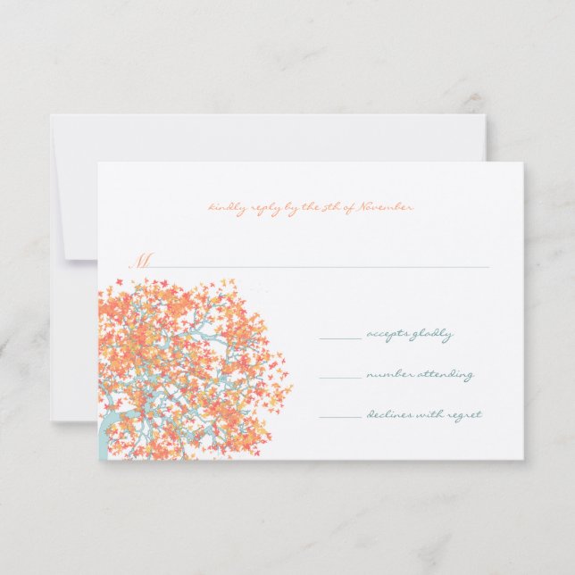 Coral deja a Aqua Blue Tree Wedding RSVP (Anverso)