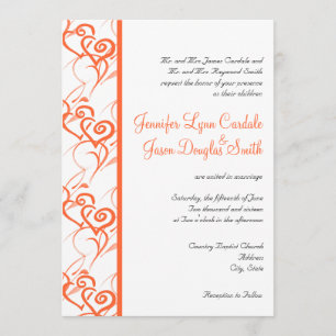 Coral Double Hearts Swirls Invitaciones de Boda