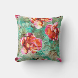 Coral Floral Turquesa - Almohada Vintage Boho