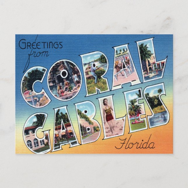 Coral Gables Florida Letra carta grande postal (Anverso)