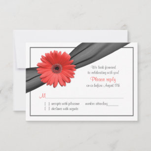 Coral Gerber Daisy Grey Ribbon Boda RSVP