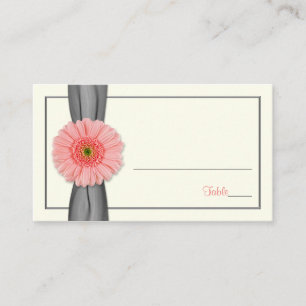 Coral Gerbera Daisy Gray Ribbon Boda Tarjeta de pl