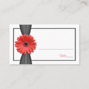 Coral Gerbera Daisy Gray Ribbon Boda Tarjeta de pl