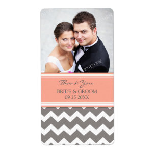 Coral Gray Chevron Fotos Etiquetas de matrimonio