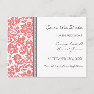 Coral Gray Damask Guardar la tarjeta postal del Bo