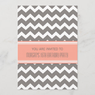 Coral Grey Chevron 16 invitaciones a fiesta de cum