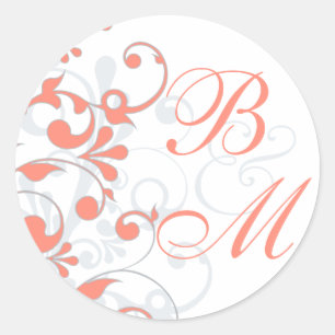 Coral, gris, blanco Abstracto Sello para sobres fl