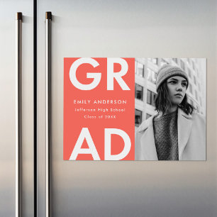 Coral Invitación negrita de graduación de foto d