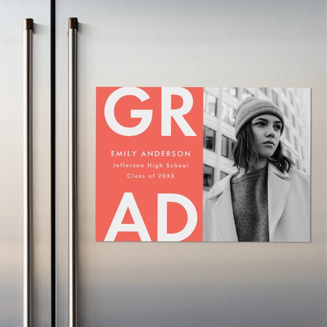 Coral | Invitación negrita de graduación de foto d (Subido por el creador)