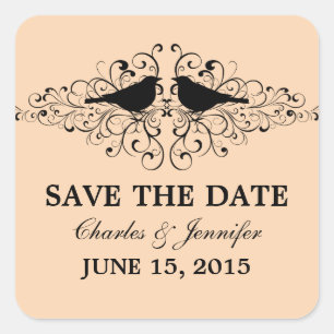 Coral Love Bird Swirls Save the Date Pegatinas