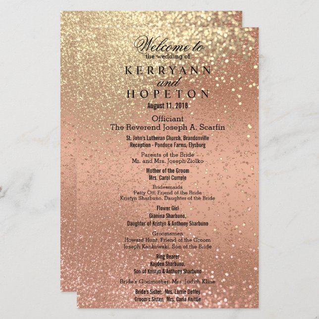 Coral Naranja y Dorado con Brillo - Programa (Anverso / Reverso)