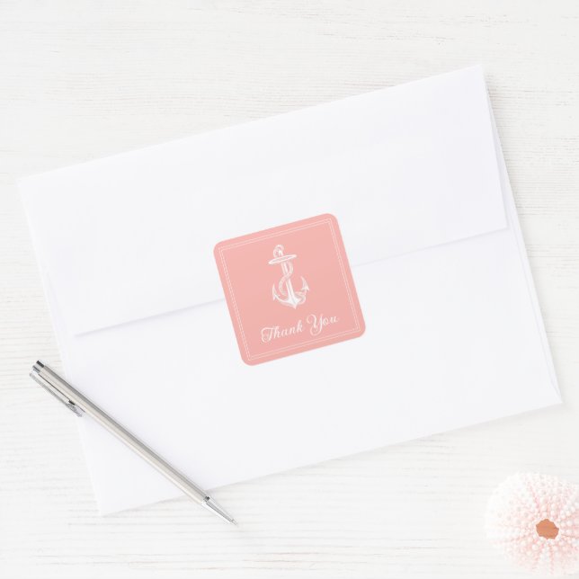 Coral Nautical Anchor Gracias Pegatinas (Sobre)