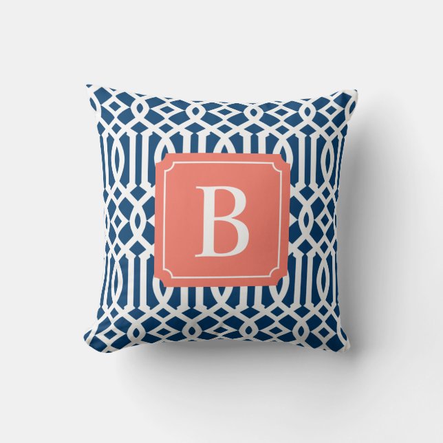 Coral & Navy Trellis | COJÍN DECORATIVO (Anverso)