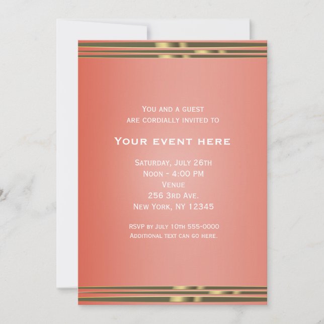 Coral Peach Dipped Moda Elegante Invitación De Fie (Anverso)