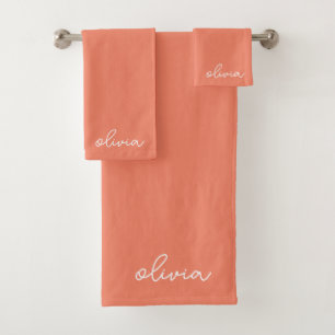 Coral Peach Girly Monograma Nombre