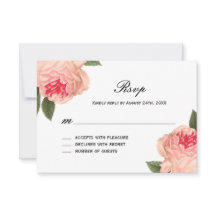 Coral Peonie romántico con tiras tarjetas RSVP