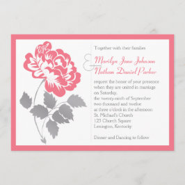 Coral Peony con invitación a la boda gris
