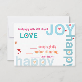 Coral Pink Red Aqua Typografía moderna Boda RSVP