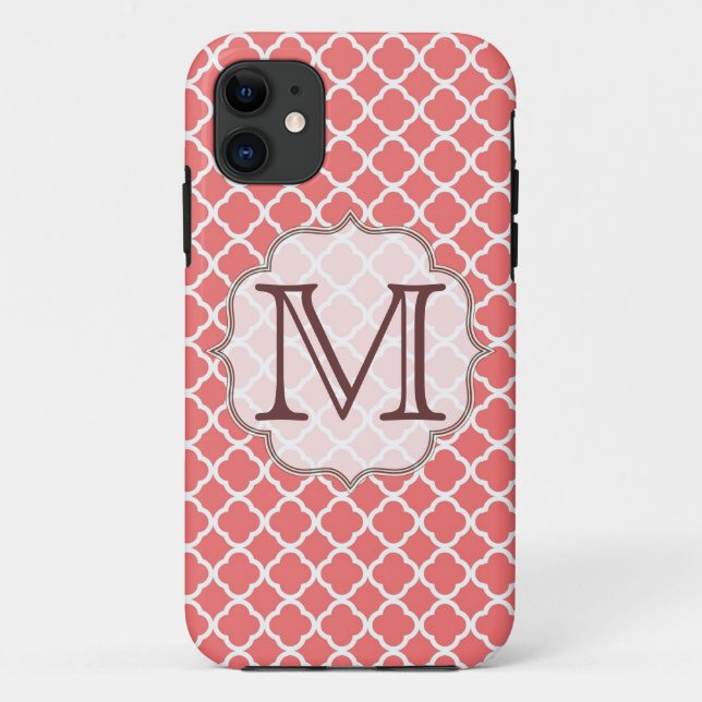 Coral Quaterfoil Latti Monograma IPHONE 5 Funda (Reverso)