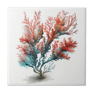 Coral Rojo, Acuarela, Baldosa Cerámica