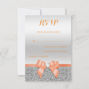 Coral Romántico con Lazo y Brillo de Plata RSVP