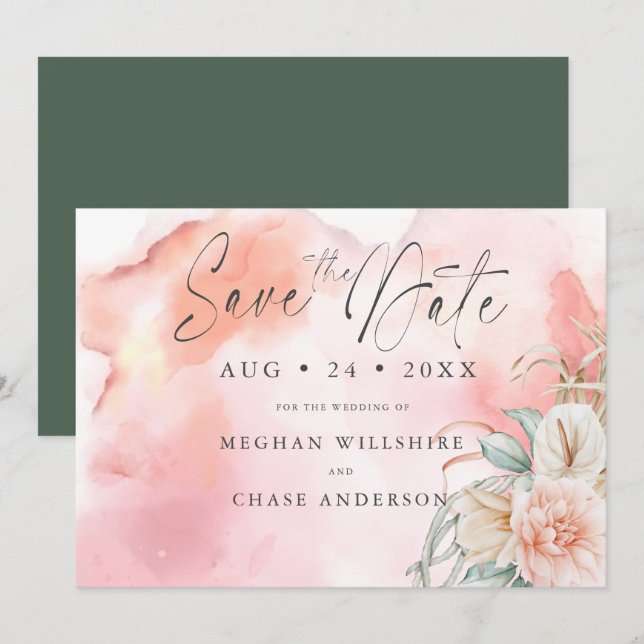 Coral Rosa acuarela Floral (Anverso / Reverso)