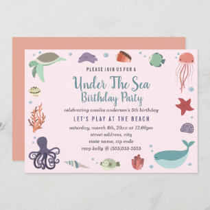 Coral Rosado Bajo El Mar Niños Invitación Al Cumpl