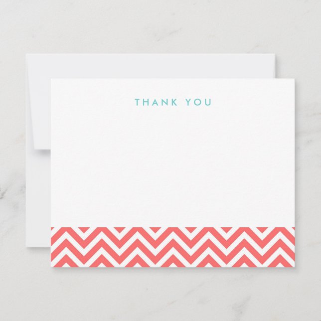 Coral Simple Chevron Gracias Cartas De Nota (Anverso)