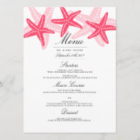Coral Starfish Beach Wedding Menú de cena