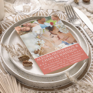 Coral tus invitaciones de matrimonio de tipografía