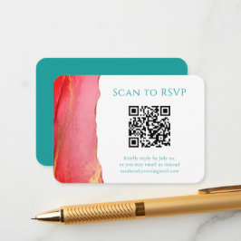 Coral Verde Código QR Boda RSVP Tarjeta de Gabinet