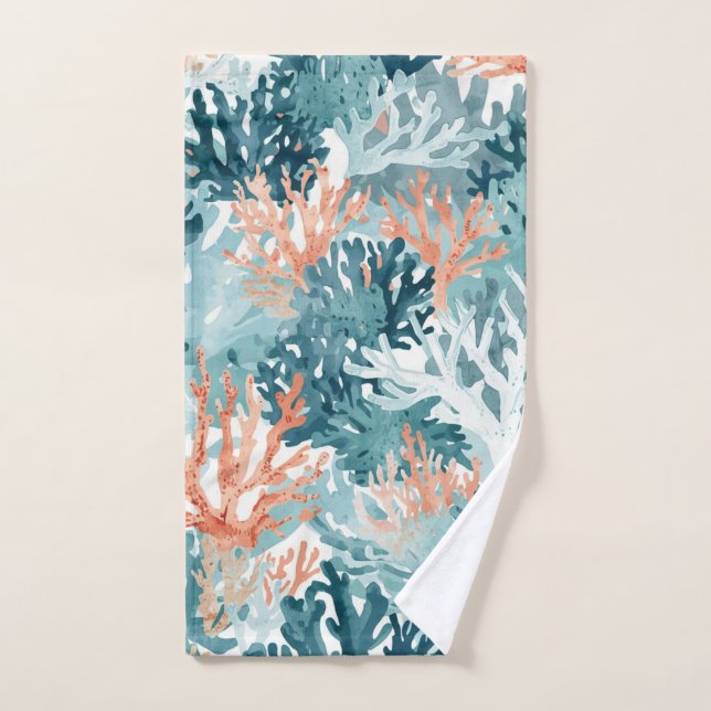 Coral Verde Teal Naranja Playero (Toalla de mano)