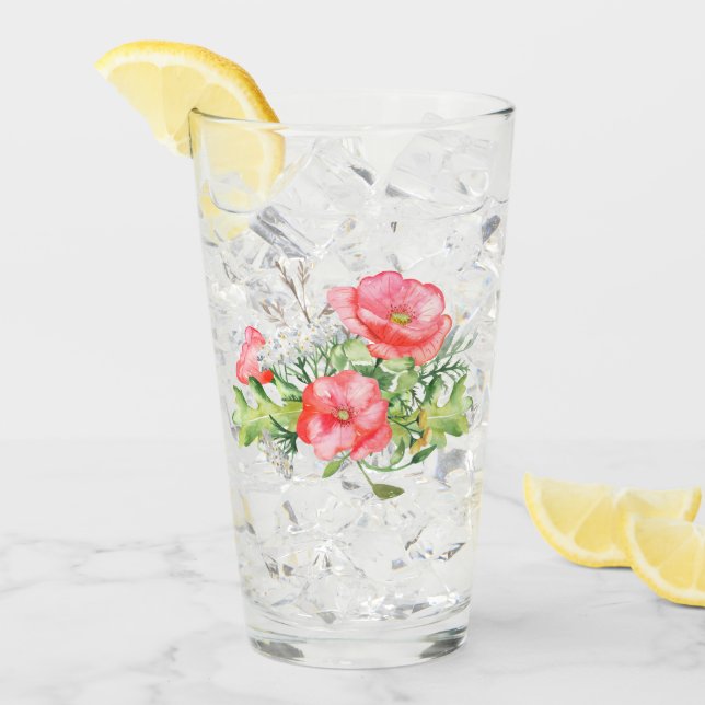 Coral Wildflowers Bouquet Glass Tumbler (Anverso (hielo))