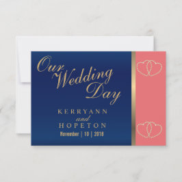 Coral y azul marino con corazón de oro - RSVP