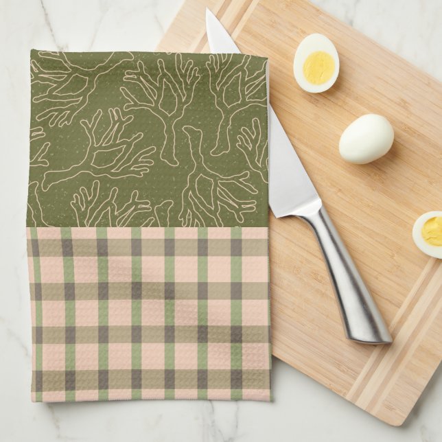 Coralize and Plaid Kitchen Toallas (Doblado Cuarto)