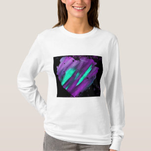 Corazón abstracto púrpura de la camiseta de manga 