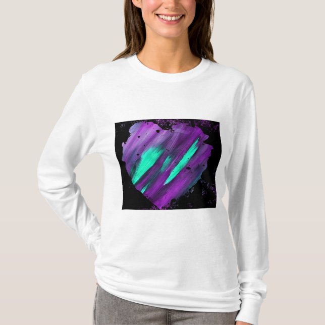 Corazón abstracto púrpura de la camiseta de manga  (Anverso)