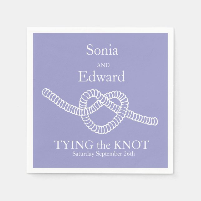 Corazón ata el nudo boda papel púrpura servilleta (Anverso)