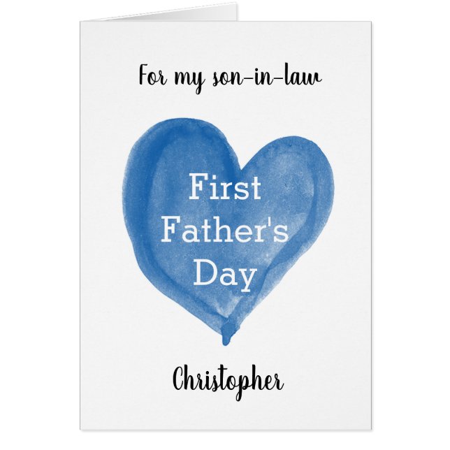 Corazón azul acuarela Primer Día del Padre yerno (Frente)