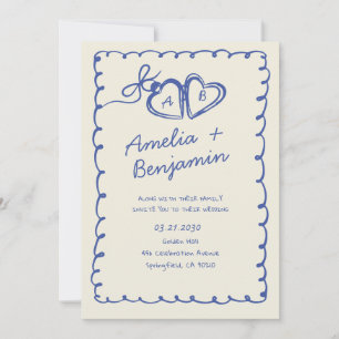 Corazón azul dibujado a mano Invitaciones de boda