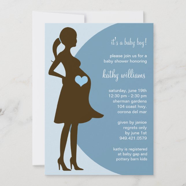 Corazón azul en la invitación de Baby Shower de la (Anverso)