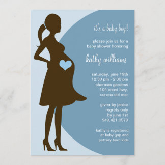 Corazón azul en la invitación de Baby Shower de la