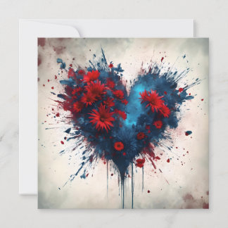 Corazón azul en llamas con flores rojas