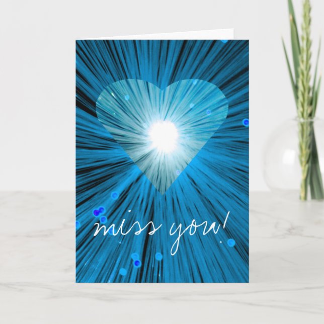 Corazón azul: "¡Te echo de menos!" tarjeta de salu (Anverso)