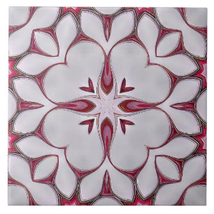 Corazón Blanco Flor Moderna sobre Baldosa Roja