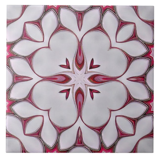 Corazón Blanco Flor Moderna sobre Baldosa Roja (Frente)