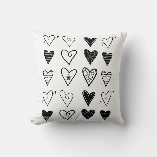 Corazón blanco y negro Cojín decorativo (Anverso)