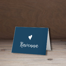 Corazón Blanco y Nombre Manuscrito Azul Prusiano